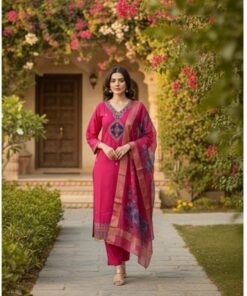 Garhwal Silk Suit Set with Organza Dupatta